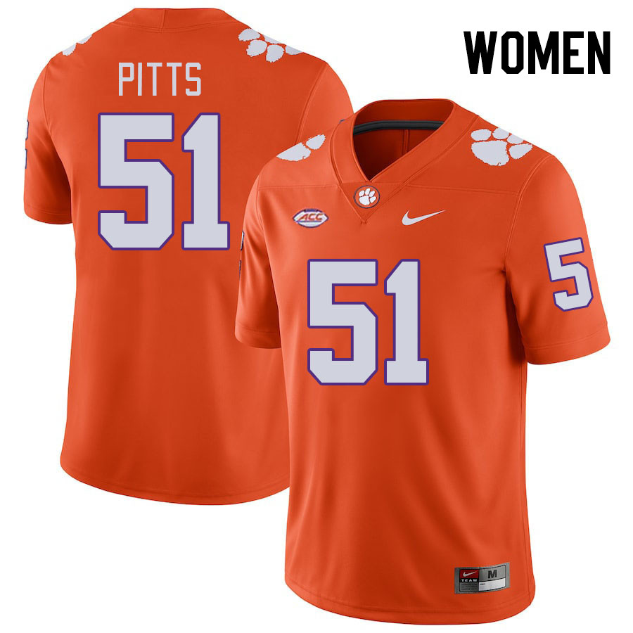 Women's Clemson Tigers Peyton Pitts #51 College Orange NCAA Authentic Football Stitched Jersey 23QF30KV